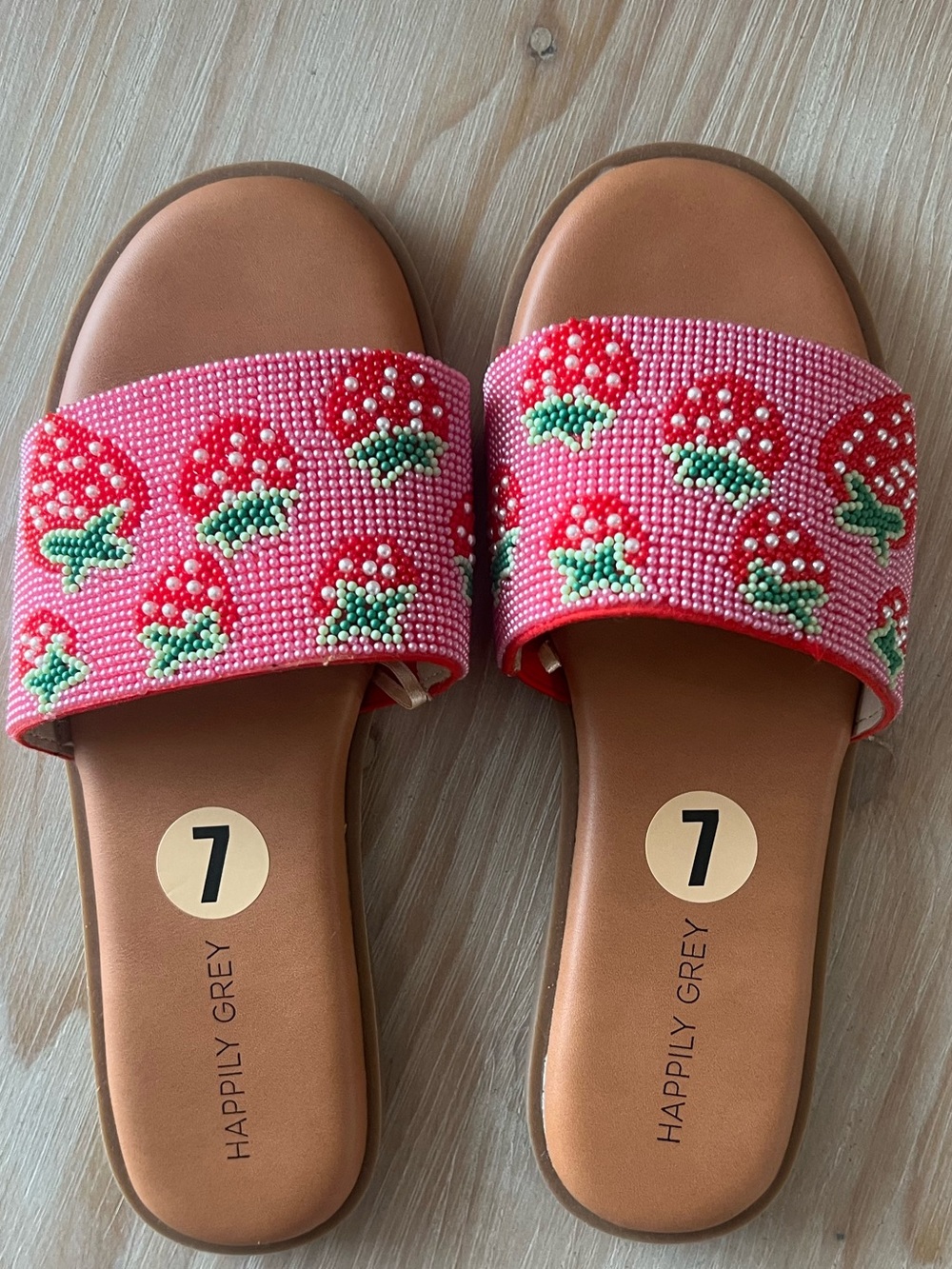 NEW Pink Strawberry Beaded Slide Sandals Size 7